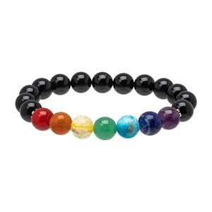 Black Beaded Chakra Bracelet With Gemstones